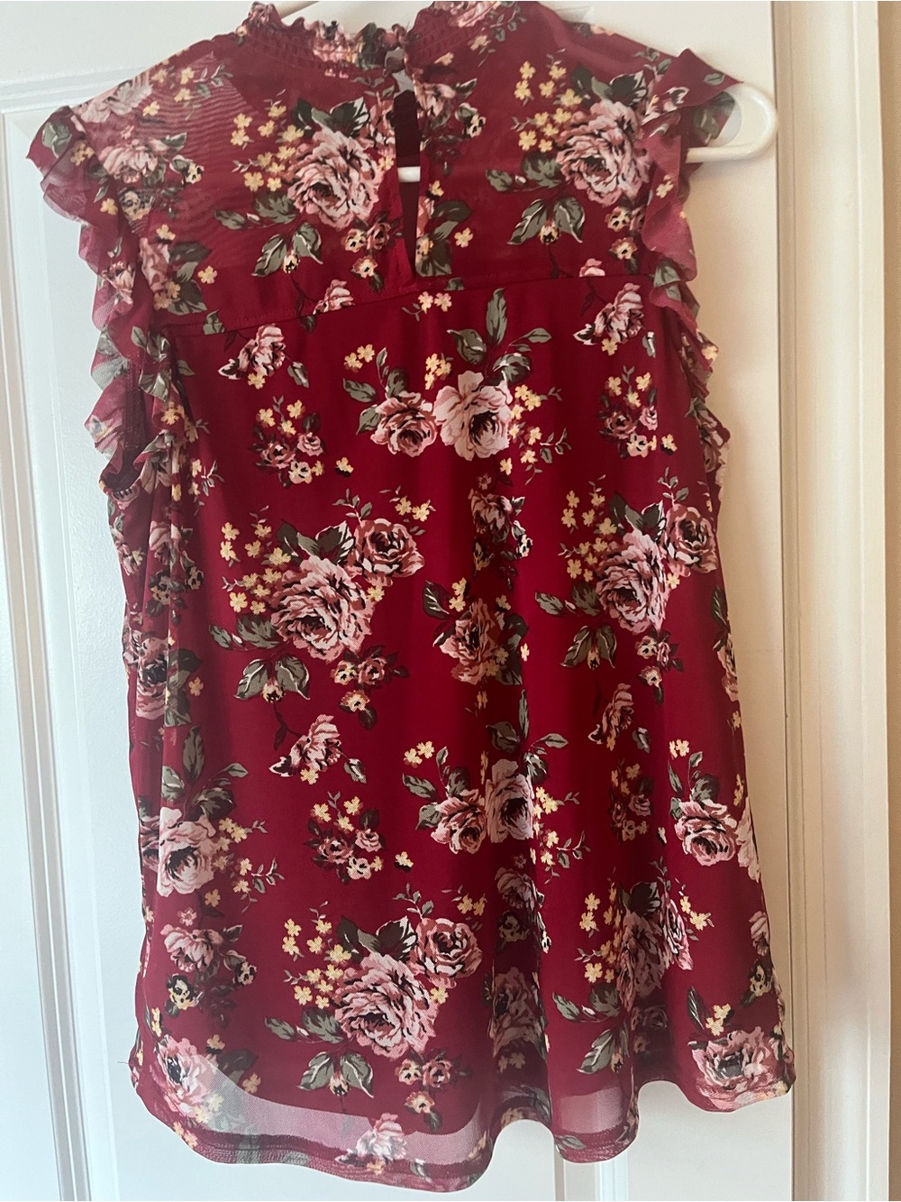 Floral Ruffle Sleeveless Top in Burgundy